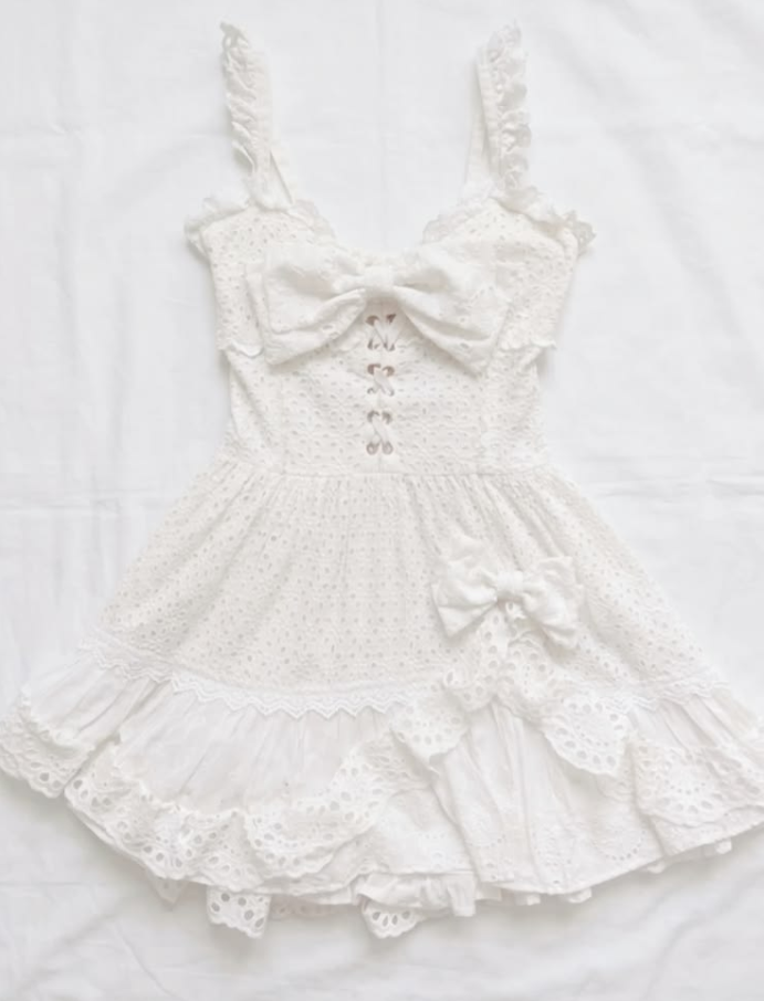 Fresh White Homecoming Dress ,A-Line Spaghetti Straps Bow-knot Cute Summer Dress RS782