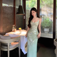 Seaside holiday style sexy backless suspender dress royal sister socialite high-end wear sequin dress R0482