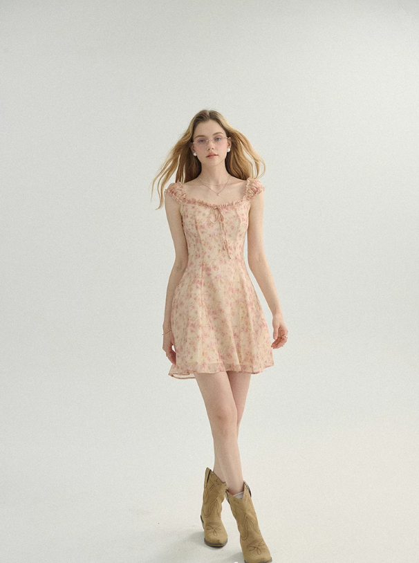 French floral dress fairy dress holiday short dress suspender dress R2769