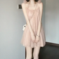 Gentle temperament pink mesh sling dress beautiful loose A-line short skirt R0723