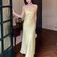 High-grade silk suspender dress 2025 new women's slim fit base acetate vest long skirt R0996