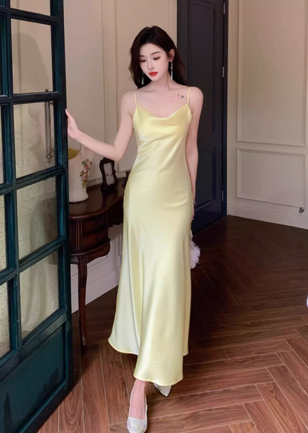 High-grade silk suspender dress 2025 new women's slim fit base acetate vest long skirt R0996