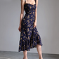French Slim Sexy Ruffle Edge Floral Dress A-Line Waist Suspender Long Dress R2813
