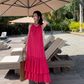 Seaside holiday style rose red white sleeveless dress high-grade layered pleated skirt R1582