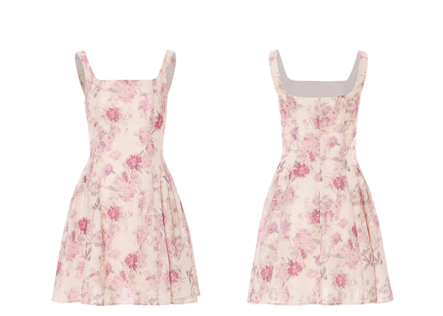 Floral suspender skirt with pink mini skirt R2662
