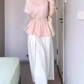 A set of beautiful pink short-sleeved shirt a-line skirt two-piece suit 2025 new R0846