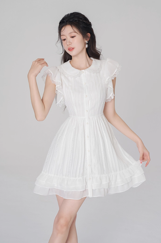 White chiffon dress women's summer ruffled short skirt new high waist A-line small white skirt R4497