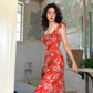 Retro red floral waist slim fit long skirt homecoming dress R3430