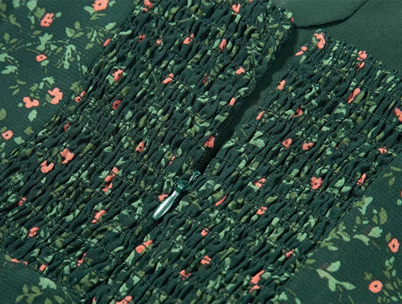 2025 Summer New Retro Platycodon Floral Green Holiday Short Suspender Dress R0906