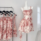 New arrival Huaqi wild rose holiday fairy irregular red floral dress R1993