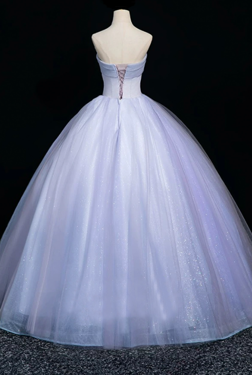 Elegant Lavender A-line Strapless Embroidery Corset Maxi Prom Dress Evening Dress RS504