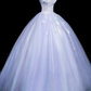 Elegant Lavender A-line Strapless Embroidery Corset Maxi Prom Dress Evening Dress RS504