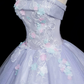 Elegant Lavender A-line Strapless Embroidery Corset Maxi Prom Dress Evening Dress RS504
