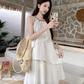 Fairy halter neck dress vacation outfit beach long dress irregular ruffle skirt R1721