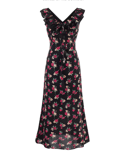 French floral v-neck dress 2025 new waist high-end long dress R2587