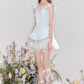 Satin-feeling temperament waist slim fit small flying sleeve puffy little dress R4538