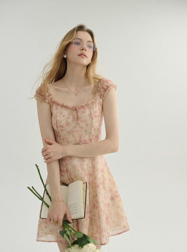 French floral dress fairy dress holiday short dress suspender dress R2769