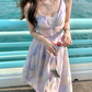 Long V-neck waist suspender dress summer French retro temperament skirt R4950