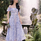 Purple floral strapless one-shoulder slim waist long dress for homecoming R3800