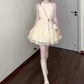 Gentle and sweet style flower halter neck dress beautiful waist A-line short skirt R0750