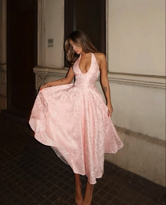 Girlish Printed Pattern Prom Gown Pink Women's Corset Maxi Evening Dress Birthday Dress RS2914