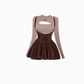 Pure desire style hollow slim bottoming shirt 2025 large size waist strap skirt suit R1345