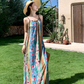 Travel wear beach dress retro travel seaside vacation floral suspender dress R1585
