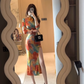 Large size new Chinese style elegant temperament cheongsam dress slit sexy long skirt R1834