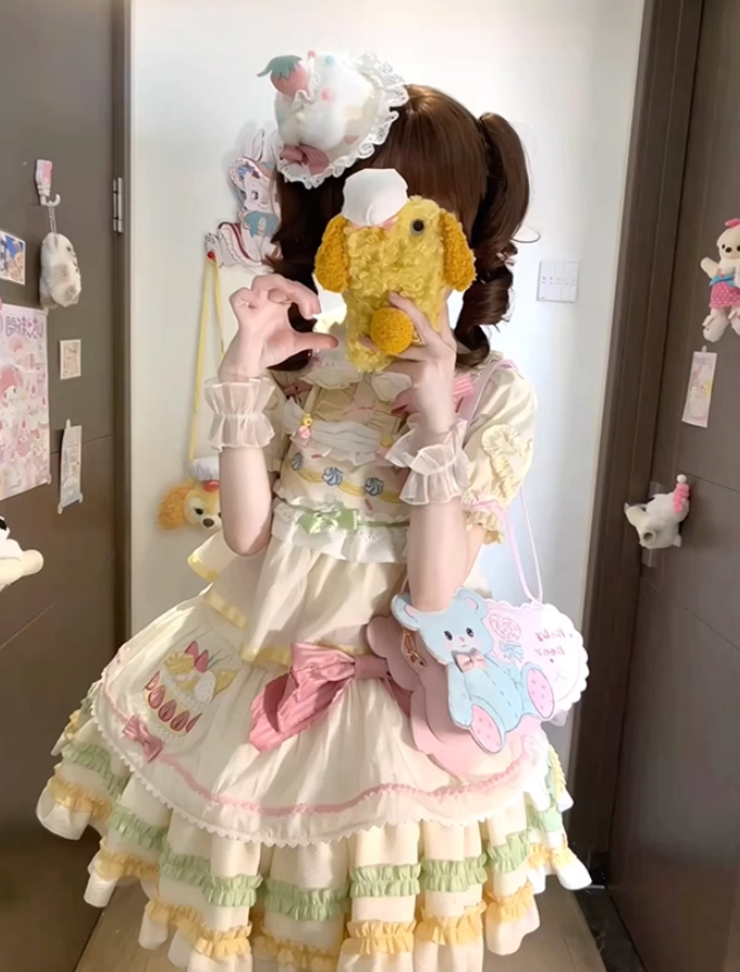 Cute and sweet OP inner top sling dopamine soft three-piece lolita skirt Lolita princess skirt R1685