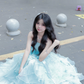 Dreamy Frilled Puffy Prom Gown , Blue Women's Maxi Evening Dress Birthday Dress RS2727