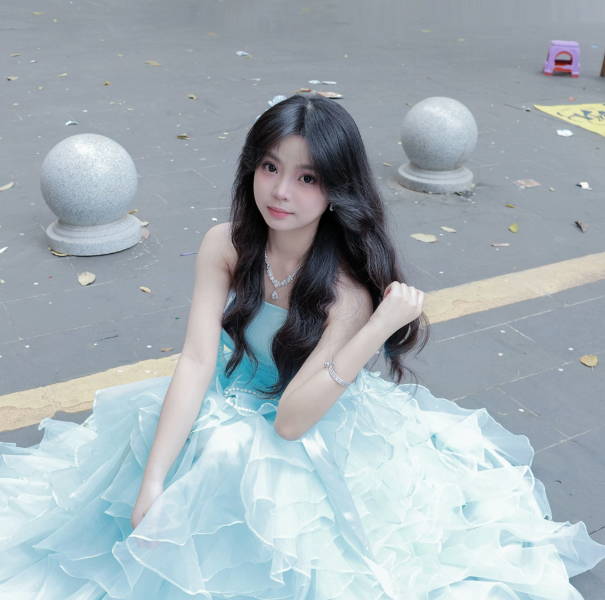 Dreamy Frilled Puffy Prom Gown , Blue Women's Maxi Evening Dress Birthday Dress RS2727