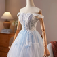 Cute Pale Blue A-Line Spaghetti Straps Lace Embroidery Corset Mini Birthday Dress Homecoming Dress RS574