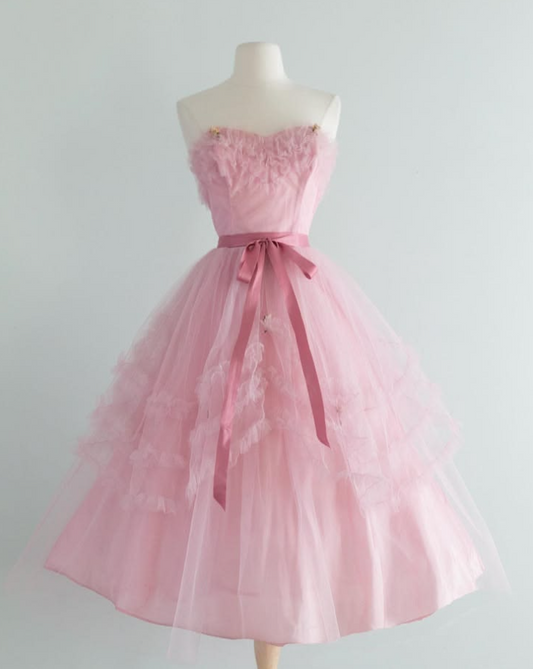 Tulle Sweet Strapless Women's Homecoming Dress Pink Corset Mini Birthday Dress RS2454