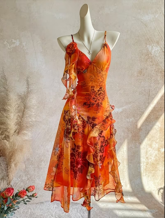 Gorgeous Orange Homecoming Dress ,A-Line Spaghetti Straps Embroidery Corset Prom Dress RS798