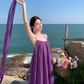 Purple beach dress backless dress loose chiffon suspender long dress seaside holiday dress R1595