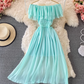 Bali resort beach slim long skirt sexy off-shoulder one-shoulder ruffled chiffon dress R0326