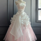 Pretty Blush Pink Prom Dress ,A-Line Strapless Organza Corset Maxi Quinceanera Dress RS800