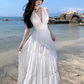 Backless V-neck swing dress new style slim seaside holiday beach dress atmosphere R1608