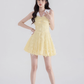 Summer pleated sleeveless dress new yellow lace sweet short skirt niche design waist skirt female R4141