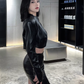 Sweet and spicy high-grade leather jacket 2025 plus size hot girl sexy hip skirt suit R1162