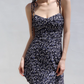French retro slim fit navy blue floral dress waist suspender dress short skirt R2816