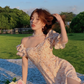 Camellia encounter floral dress holiday style French long skirt R2706