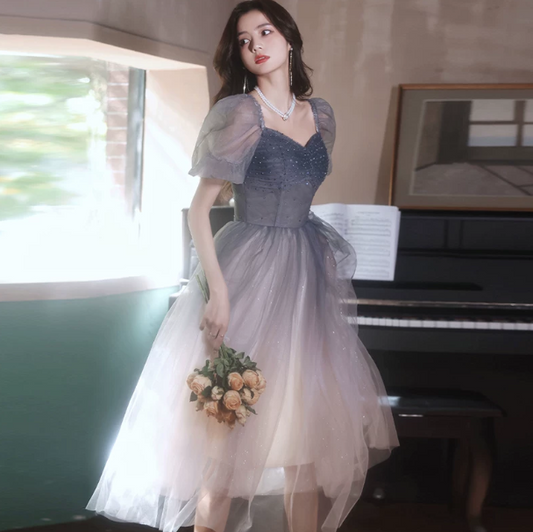 Elegant Starry Sky Color Prom Dress A-Line Square Corset Hi-Lo Evening Dress RS803