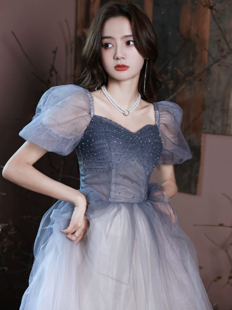 Elegant Starry Sky Color Prom Dress A-Line Square Corset Hi-Lo Evening Dress RS803