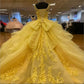 Yellow Ball Gown Prom Dresses Lace Evening Formal Party Prom Dress     S1079