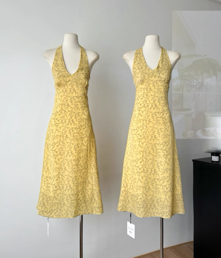 Halter neck dress summer floral slim long dress R2105