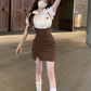 American college style retro hip skirt suit 2025 large size pure white shirt suit R1408