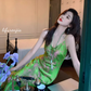 High-grade silk suspender dress 25 new slim fit slimming royal sister printed acetate long skirt R1001