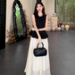 Fairy retro new Chinese suit sleeveless black vest blouse top high waist skirt two-piece suit R1713