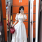 Gentle style white hollow suspender dress unique waist temperament long skirt R0509